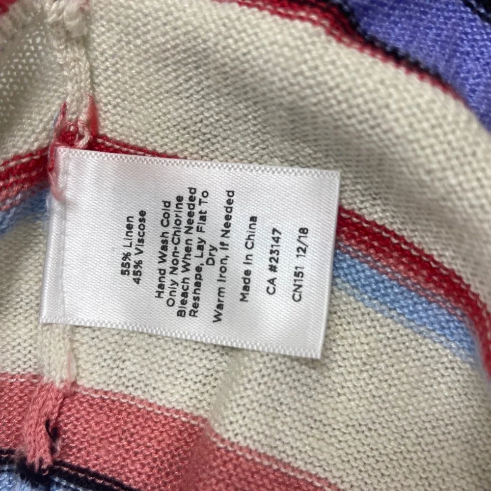 Talbots Womens PM Multi Stripe Linen Blend Split Neck‎ Sweater NEW 3/4 Sleeve